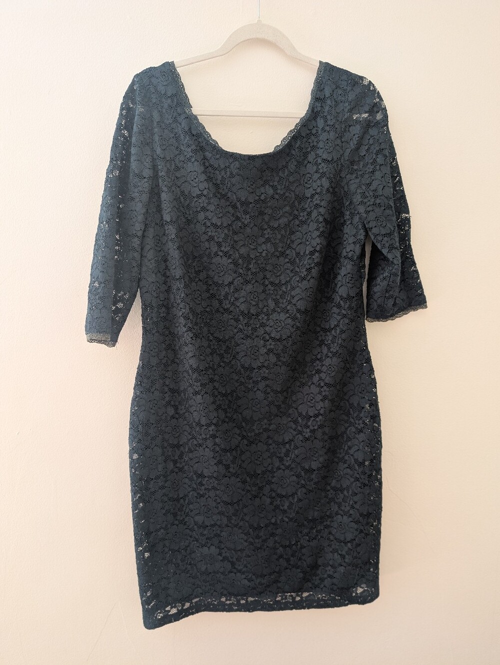 Eliza J Dark Green Lace Midi Sheath Dress